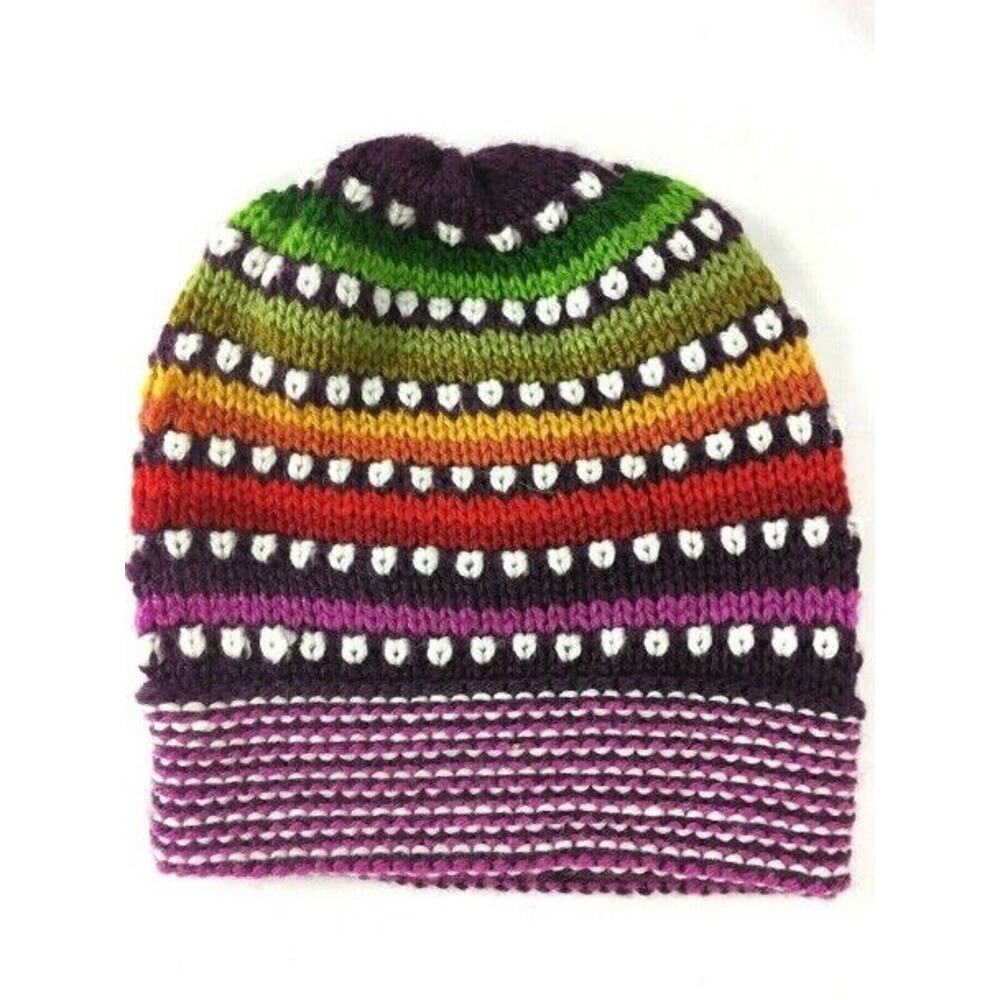 Dots Beanie Alpaca Heavy Knit Bright Shades Kids Sz Multicolor Knit Beanie